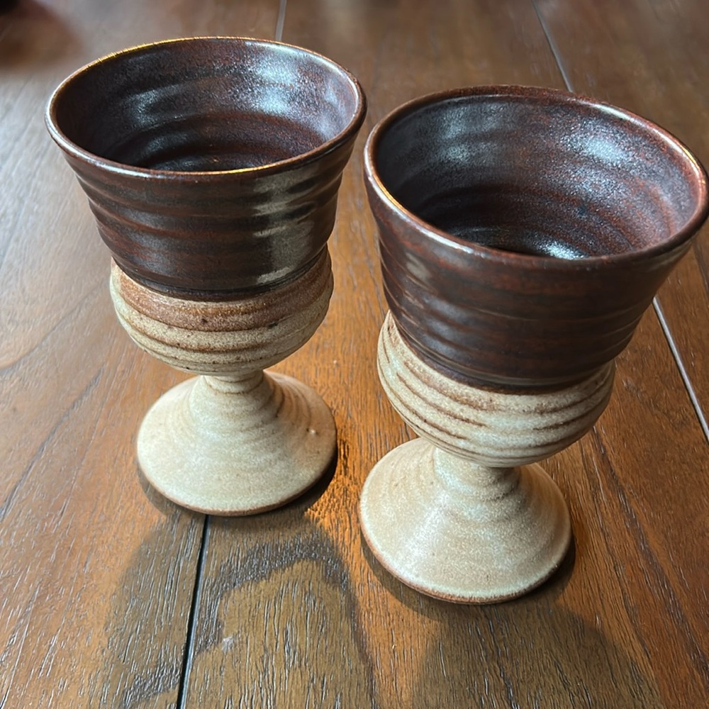 Studio Pottery Goblets - one repaired stem